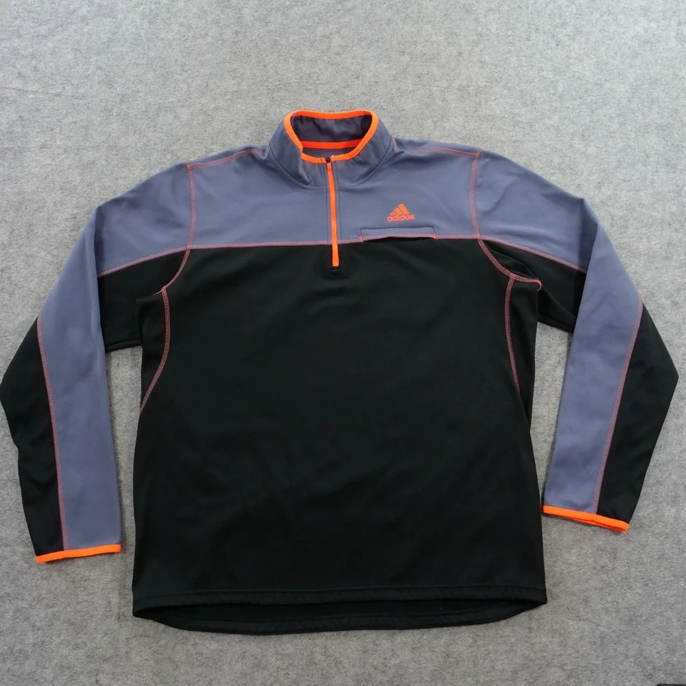 Adidas Shirt Mens Extra Large Black Gray Orange 1/4 Zip Pullover Long Sleeve